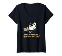 Women's Lazy Office Duck Cartoon Humor Design V-Neck T-Shirt
