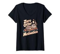 Womens Lazy Otter HumorCute Zero Motivation Funny V-Neck T-Shirt
