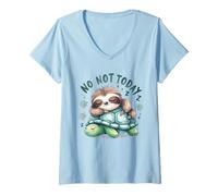 Women's Lazy Sloth No Not Today Sleeping Lazy Vibes V-Neck T-Shirt