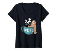 Women's Lazy Sloth Taking A Bath in A Coffee Mug Nope Not Today V-Neck T-Shirt