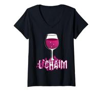 Women's L'CHAIM Glass for Jewish Chag Purim & Passover V-Neck T-Shirt