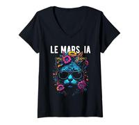 Womens Le Mars IA Cat Wearing Sunglasses and Flowers Design V-Neck T-Shirt