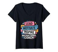 Womens Lead Motivate Inspire Instructional Coach Leadership V-Neck T-Shirt