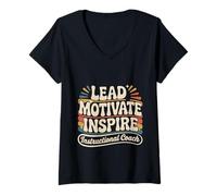 Womens Lead Motivate Inspire Instructional Coach Leadership - V-Neck T-Shirt