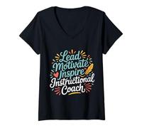 Womens Lead Motivate Inspire Instructional Coach Leadership |- V-Neck T-Shirt