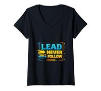 Women's Lead Never Follow Bold Leadership Motivation Design V-Neck T-Shirt