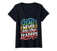 Women's Lead Never Follow Leaders Strong Bold Hustle Leadership ||- V-Neck T-Shirt