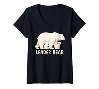 Women's Leader Bear with Two Cubs Polar Bear Family V-Neck T-Shirt