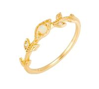 Women's Leaf 18 Carat Gold 750 Promise Wedding Rings Opal, Size T 1/2