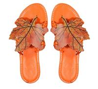 Women's Leaf Design Flip Flops - UK Ladies Holiday Beach Slides Fashion Flat Sandals, Lightweight Funny Shape Open Toe Summer Casual Slip On Footwear for Outdoor Versatile Comfort Orange