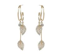 Women's Leaf Diamond Earrings for Ramadan Mother's Day - Spiral Shape Fashion Elegant Tassel Long Style Crystal Copper Gold Plated Wooden Stud (Gold, One Size)