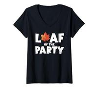 Womens Leaf of The Party Happy Fall Harvest Autumn Leaf Pun V-Neck T-Shirt