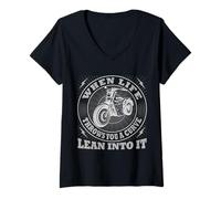 Womens Lean Into The Curve Biker Motorcycle Rider Retro Design V-Neck T-Shirt