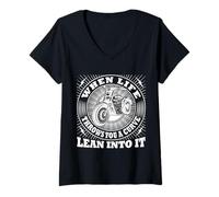 Womens Lean Into The Curve Biker Motorcycle Rider Retro Design V-Neck T-Shirt