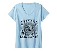 Womens Lean Into The Curve Biker Motorcycle Rider Retro Design V-Neck T-Shirt
