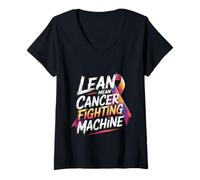 Womens Lean Mean Cancer Fighting Machine Patient Awareness V-Neck T-Shirt