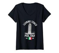 Womens Leaning Tower of Pisa Italy Flag Italia Souvenir Travel V-Neck T-Shirt