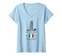Womens Leaning Tower of Pisa Italy Flag Italia Souvenir Travel V-Neck T-Shirt