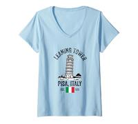 Womens Leaning Tower of Pisa Italy Flag Italia Souvenir Travel V-Neck T-Shirt
