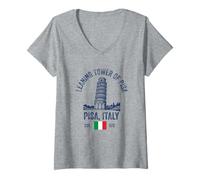 Womens Leaning Tower of Pisa Italy Flag Italia Souvenir Travel V-Neck T-Shirt