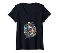 Women's Leaping Marlin Ocean Angler Mens Marlin Fishing V-Neck T-Shirt