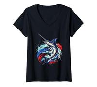 Women's Leaping Marlin Ocean Angler Mens Marlin Fishing V-Neck T-Shirt