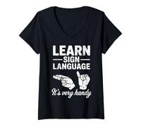 Women's Learn ASL Sign Language Student ASL Interpreter V-Neck T-Shirt