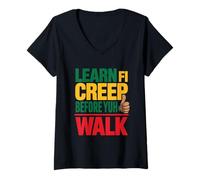 Women's Learn Fi Creep Before Yuh Walk Jamaican Proverbs and Meaning V-Neck T-Shirt