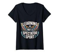 Womens Learning is Not A Spectator Sport Teacher Motivation |- V-Neck T-Shirt