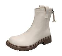 womens leather ankle boots classic platform boots retro round toe short boots everyday ultra comfortable barefoot shoes fashion versatile with closure, white, 6 UK