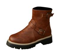 Women's Leather Ankle Boots, Mid-High Boots, Round Toe, Side Zip, Buckles, Structured Shanks, Thick Notched Sole, Thin Fit British Style Boots for Mid Season Daily City, 01 Coffee, 4 UK