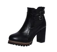 Womens Leather Ankle Boots Wide Fit Square Heel Chelsea Boots for Women UK Ladies Stylish Short Wellies Lightweight Zipper Single Boot Solid Colour Slip On Outdoor Walking Shoes Black
