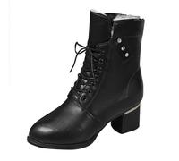 Women's Leather Ankle Boots with Heel - Retro Short Boots Transition Boots Block Heel Half Height Women's Boots PU Leather Pin Warm Winter Boots Transition Boots Lace-Up Ankle Boots Ankle Boots