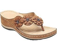 Women's Leather Arch Support Diabetic Walking Sandals, Summer Adjustable Anti-Slip Platforms Orthotic Wedge Sandals, Comfort Sandals,Brown,US4.5/EU35