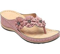 Women's Leather Arch Support Diabetic Walking Sandals, Summer Adjustable Anti-Slip Platforms Orthotic Wedge Sandals, Comfort Sandals,Pink,US10/EU42