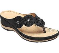 Women's Leather Arch Support Diabetic Walking Sandals, Summer Adjustable Anti-Slip Platforms Orthotic Wedge Sandals, Comfort Sandals,Black,US10/EU42