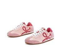 Women's Leather Ballet Flats Derby Sneakers Two-Tone Fashion Casual Sports Shoes for Women Comfortable Flat Breathable Lace-Up Walking Shoes Pink 2.5