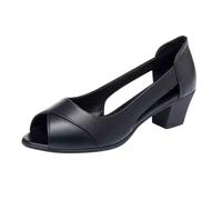 Women's Leather Ballroom Latin Dance Shoes Peep Toe Salsa Dancing Shoes Breathable Low Heel Tango Prom Party Evening Slip on Pumps Kitten Sandals Dressy Classic Vintage (Black, 4.5)