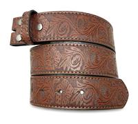 Womens Leather Belt Strap with Embossed Western Flowers Pattern 1.5" Wide with Snaps, Brown, Small (30-32)