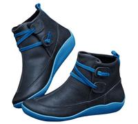 Women's Leather Boots, Barefoot Shoes, Outdoor, Autumn and Winter Vintage Leather Shoes, Platform Boots with Zip, Ankle Boots with Heel Support, Round Toe Soft Flat Women's Boots, blue, 6 UK