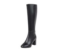 Women's Leather Boots with Heel Knee-High Boots Western Boots - Side Zip Cowboy Boots Riding Boots Long Shaft Boots - Medium Heel Slip-On Boots High Boots Women's Boots, black, 6 UK