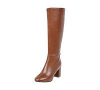 Women's Leather Boots with Heel Knee-High Boots Western Boots - Side Zip Cowboy Boots Riding Boots Long Shaft Boots - Medium Heel Slip-On Boots High Boots Women's Boots, brown, 6 UK