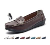 Women's Leather Breathable Moccasins Shoes, Comfortable Walking Flat Loafers, Ladies Classic Leather Orthopedic Penny Loafers (Coffee,4.5)