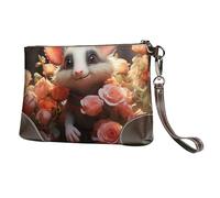 Women's Leather Clutch Purse Wristlet Wallet Handbag Evening Bag for Ladies | Envelope Clutch Wallet Cartoon Opossum And Roses Luxurious Phone Bags,Gift For Women Birthday