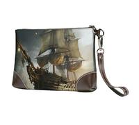 Women's Leather Clutch Purse Wristlet Wallet Handbag Evening Bag for Ladies | Envelope Clutch Wallet Cool Pirate Ship Luxurious Phone Bags,Gift For Women Birthday