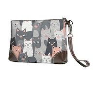 Women's Leather Clutch Purse Wristlet Wallet Handbag Evening Bag for Ladies | Envelope Clutch Wallet Cute Funny Grey Cats Pattern Luxurious Phone Bags,Gift For Women Birthday