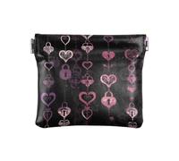 Women's Leather Coin Change Purse Gothic Darkness Locks Hearts Chain