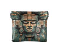 Women's Leather Coin Purses Pouches Maya Tribal Mask Green Bronze