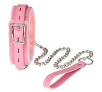 Women's Leather Collar Adjustable Size Choker, A variety of colours suitable for a variety of Senarios Applicable, Pink, Large