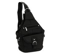 Womens Leather Convertible 7 Pocket Medium Size Tear Drop Sling Backpack Purse Shoulder Bag Black